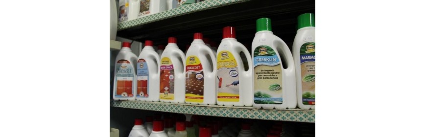Detergenti igienizzanti, cera, prodotti chimici